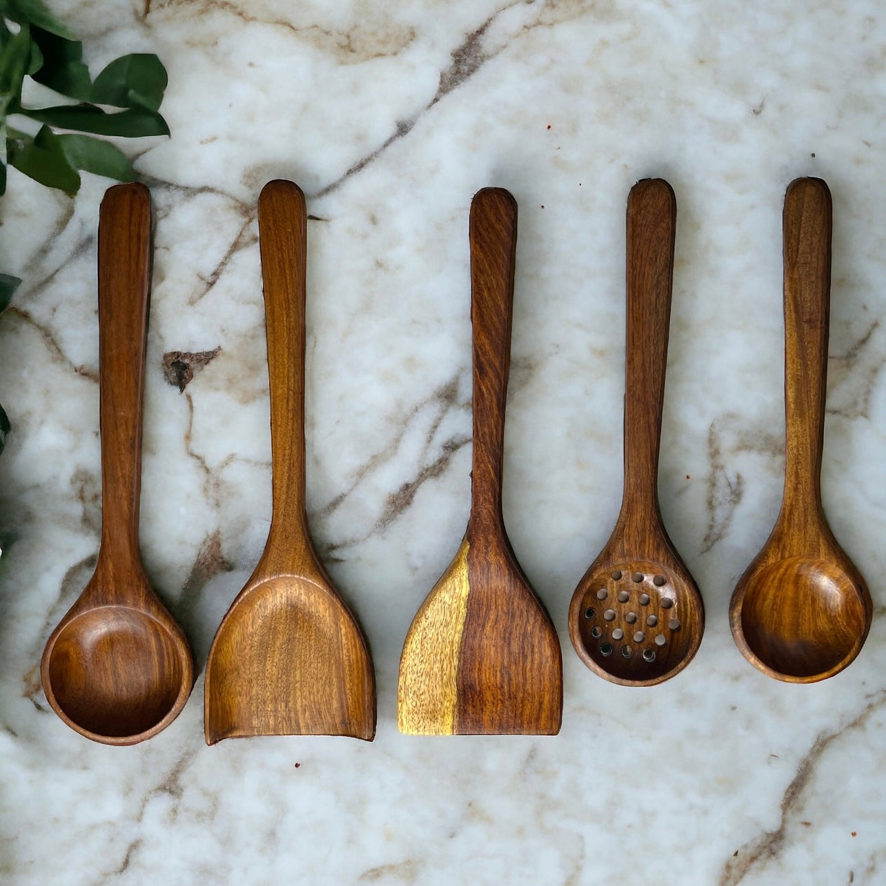5 PCs. Natural Wooden Kitchen Utensils - RUSTIC